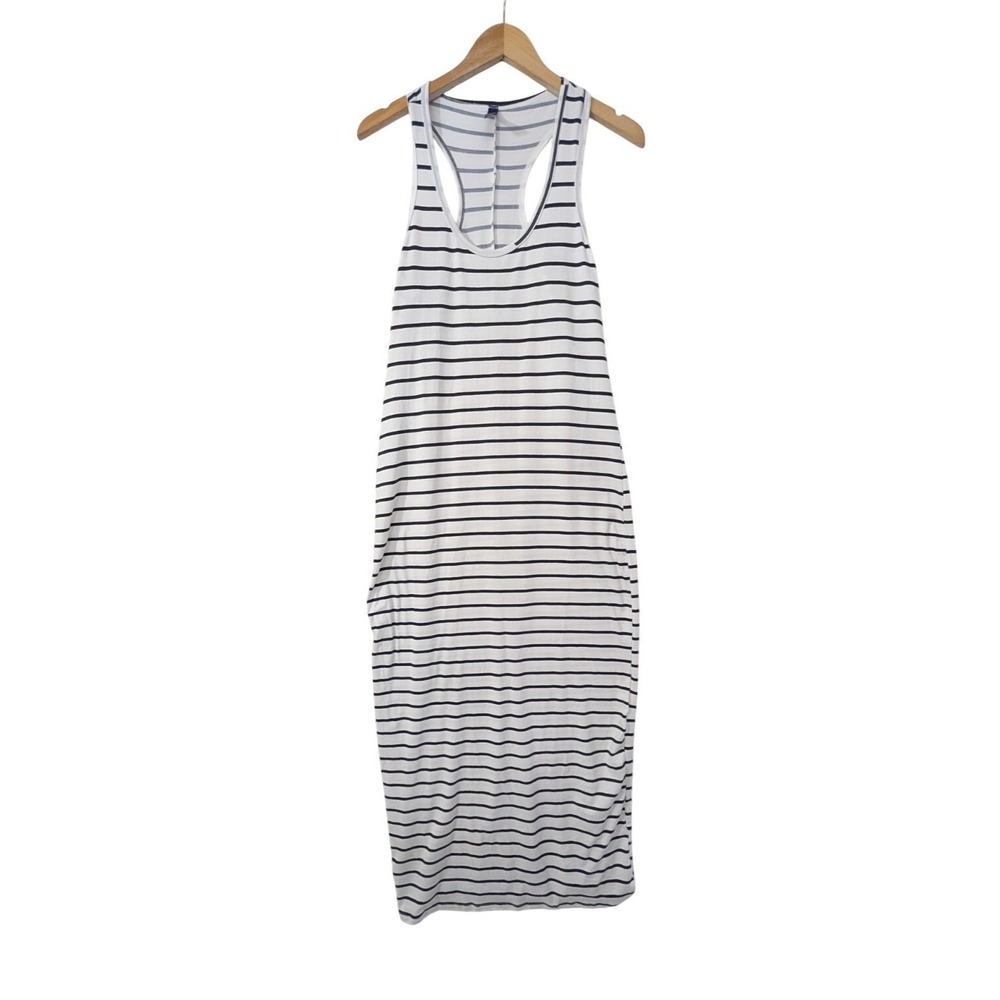 Soft Stitch Maxi Tank Dress Womens M White Black Striped‎ Beach Casual Travel